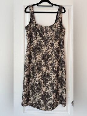 Evan Picone Black Floral Print Midi Dress on Cream
